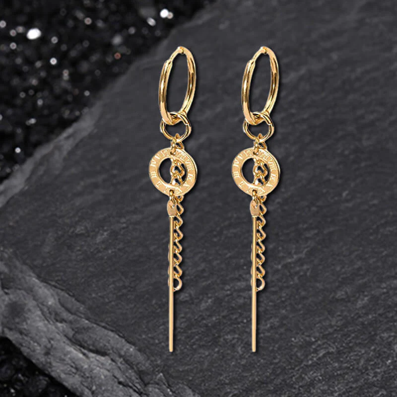 Personalized Roman Numeral Disc Chain Stainless Steel Drop Earrings