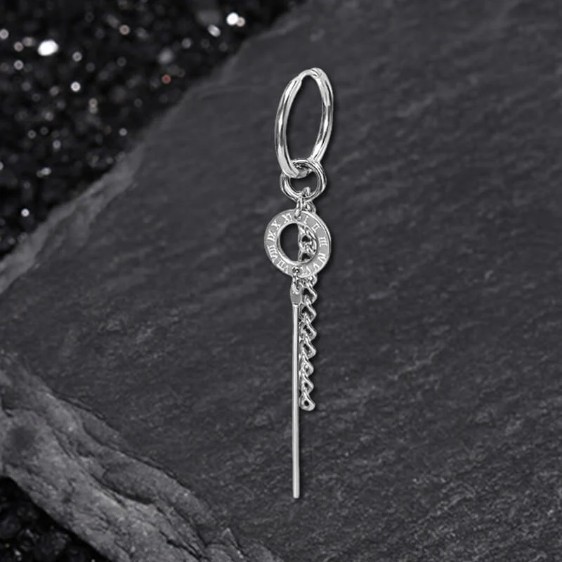 Personalized Roman Numeral Disc Chain Stainless Steel Drop Earrings