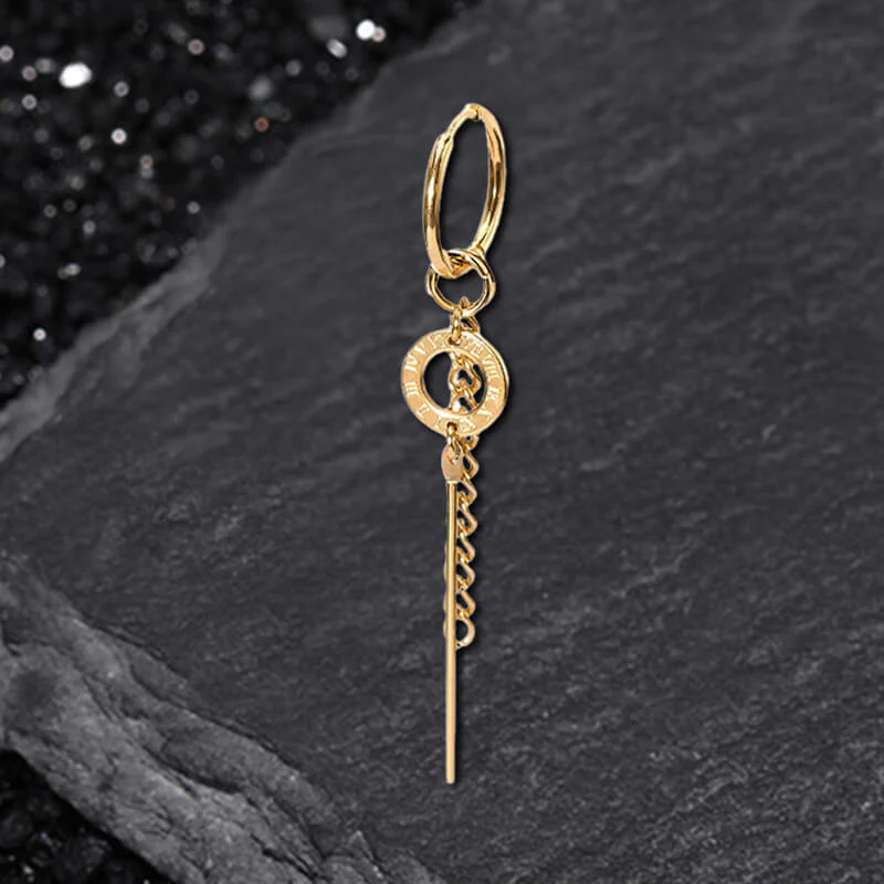 Personalized Roman Numeral Disc Chain Stainless Steel Drop Earrings