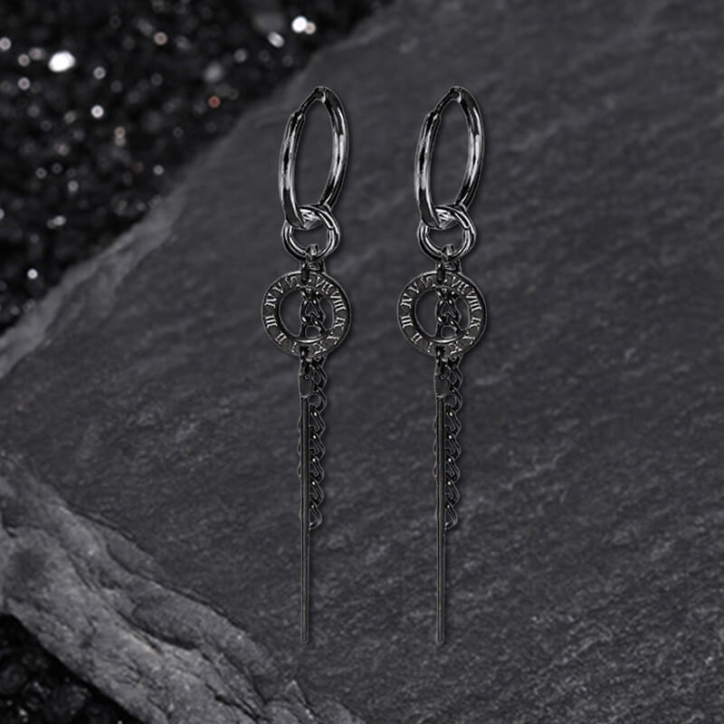 Personalized Roman Numeral Disc Chain Stainless Steel Drop Earrings