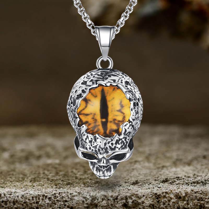 Vintage Devil Eye Stainless Steel Skull Pendant