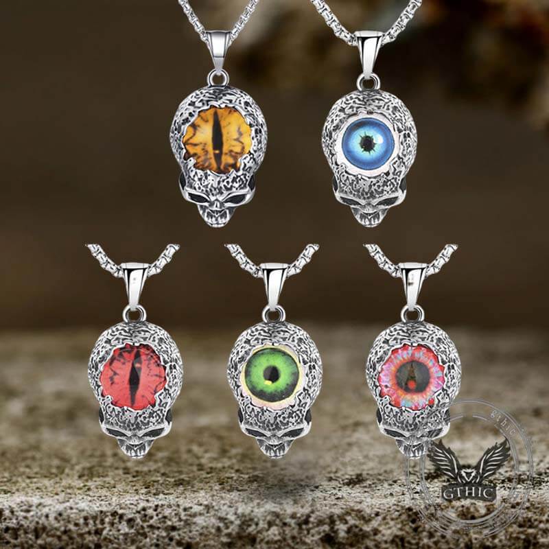 Vintage Devil Eye Stainless Steel Skull Pendant