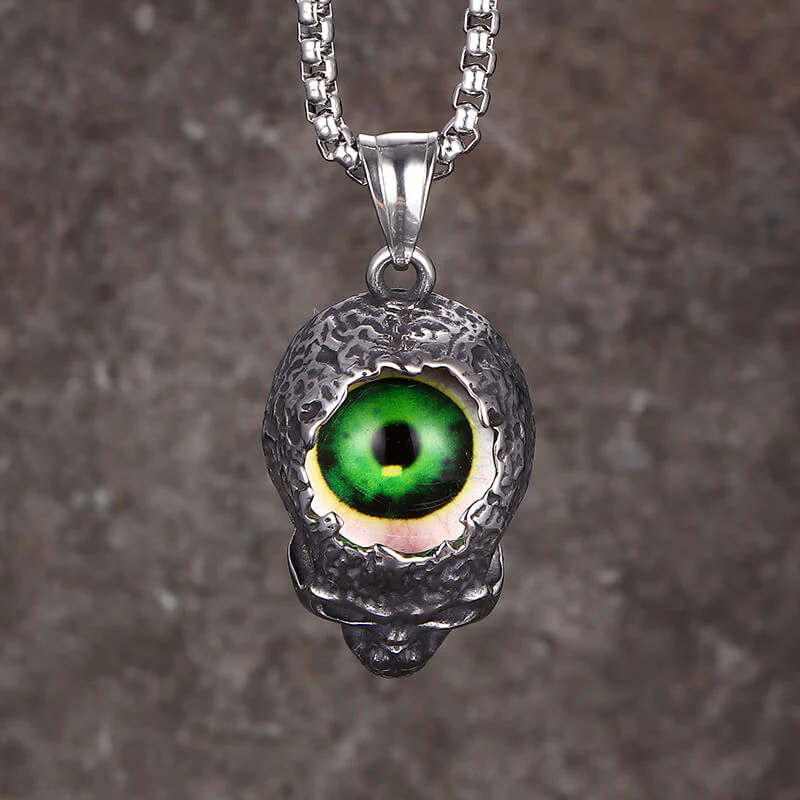 Vintage Devil Eye Stainless Steel Skull Pendant