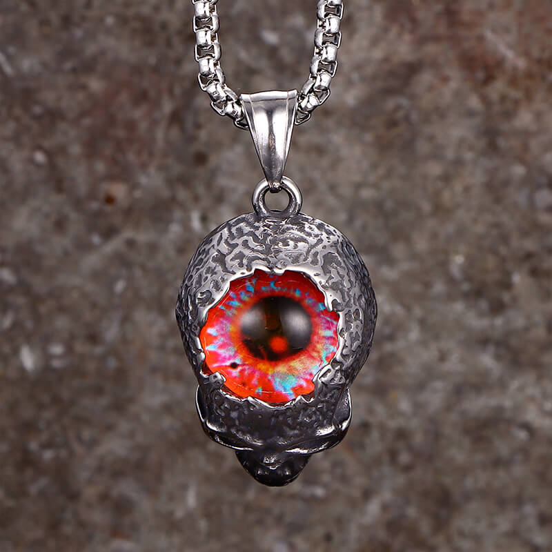 Vintage Devil Eye Stainless Steel Skull Pendant