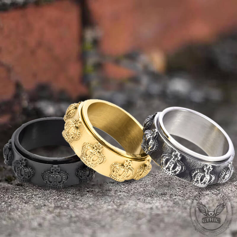 Vintage Crown Stainless Steel Spinner Ring