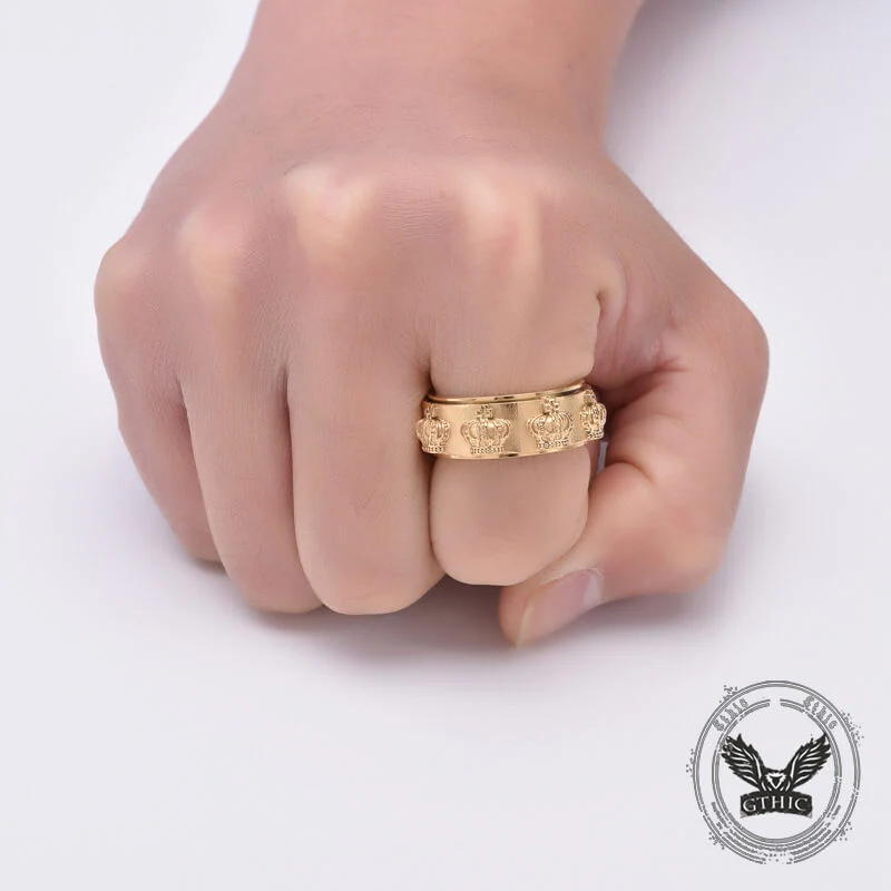 Vintage Crown Stainless Steel Spinner Ring