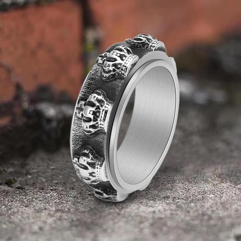 Vintage Crown Stainless Steel Spinner Ring