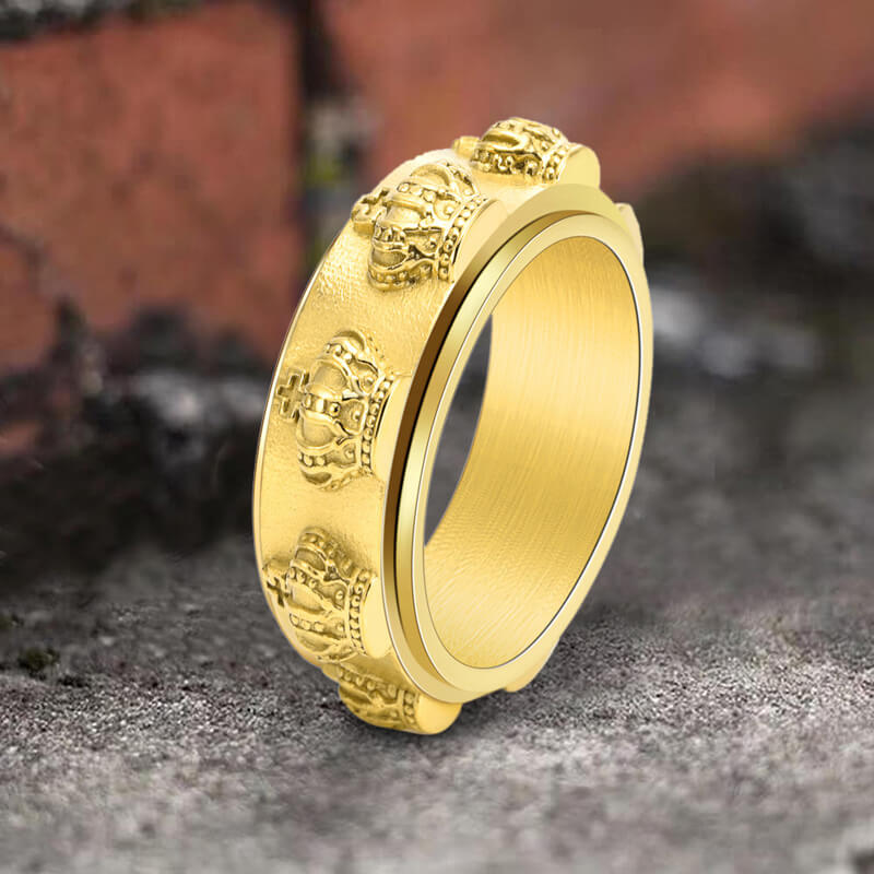 Vintage Crown Stainless Steel Spinner Ring
