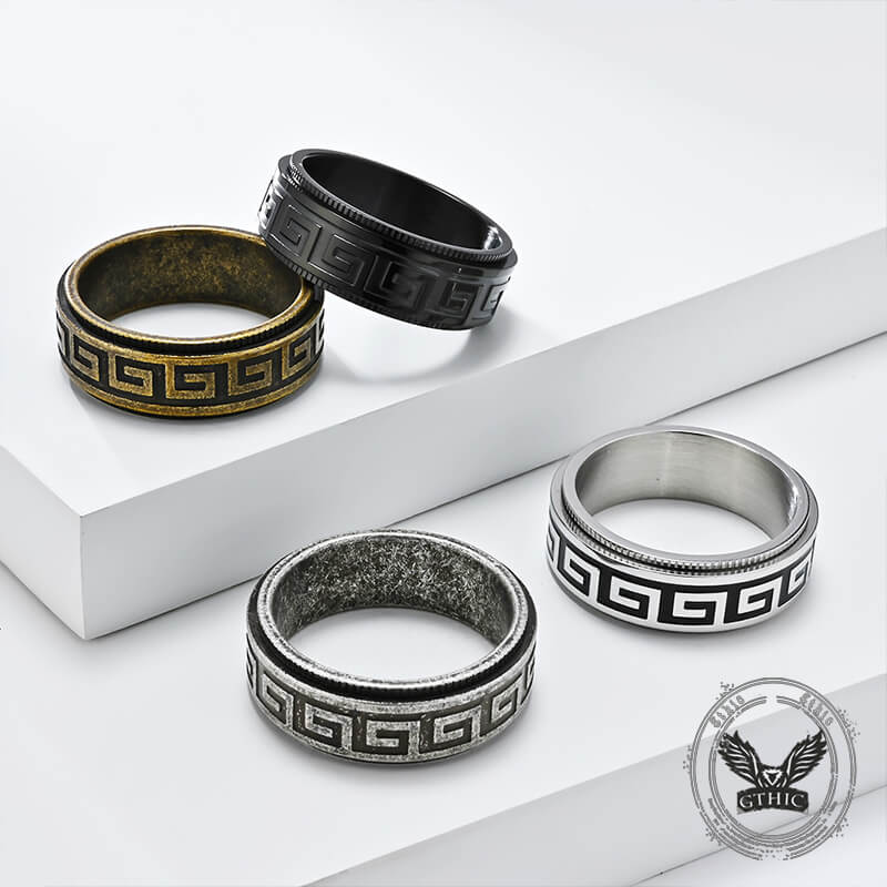 Retro Great Wall Pattern Stainless Steel Spinner Ring