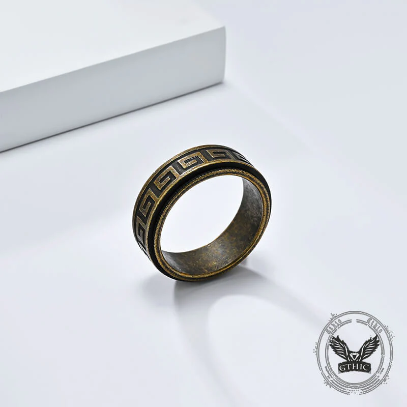 Retro Great Wall Pattern Stainless Steel Spinner Ring