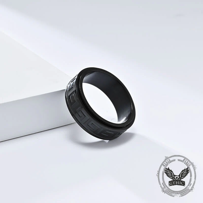 Retro Great Wall Pattern Stainless Steel Spinner Ring