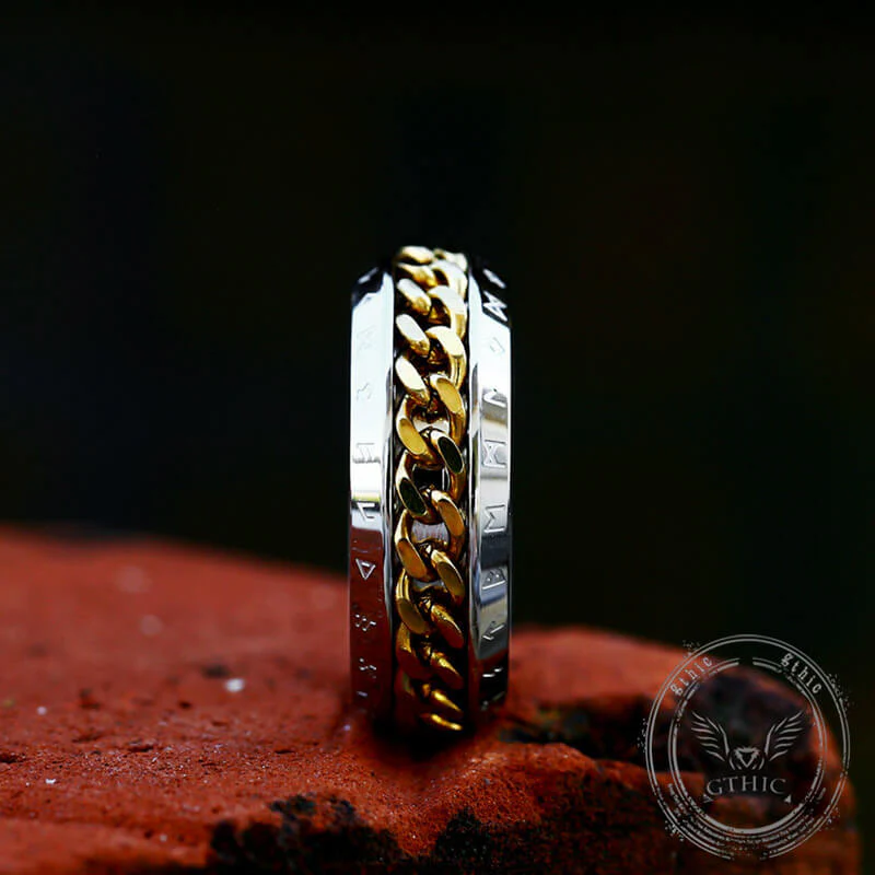 Viking Runes Chain Nordic Spinner Stainless Steel Ring