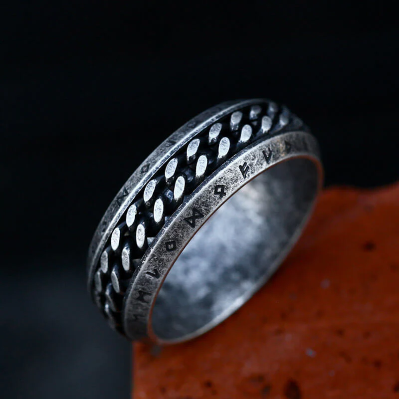 Viking Runes Chain Nordic Spinner Stainless Steel Ring