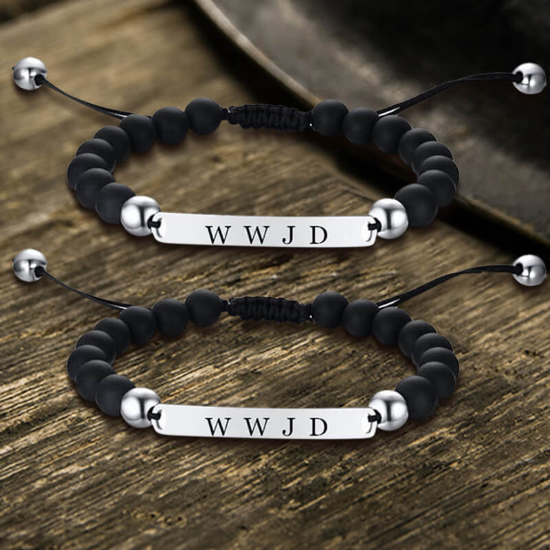 WWJD Letter Stainless Steel Adjustable Beaded Bracelet