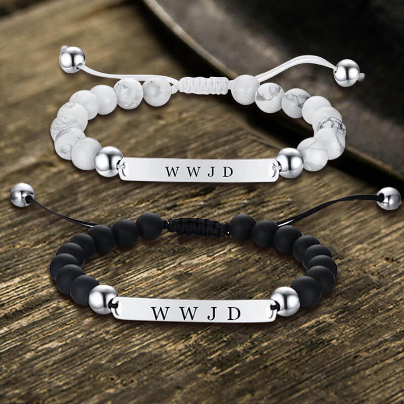 WWJD Letter Stainless Steel Adjustable Beaded Bracelet