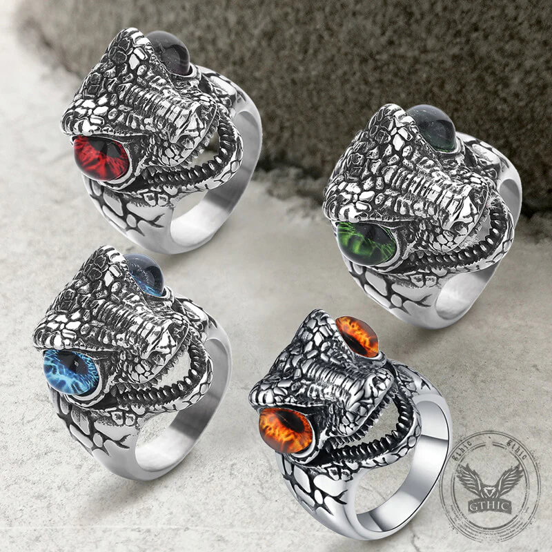 Punk Dinosaur Head Gem Eyes Stainless Steel Ring