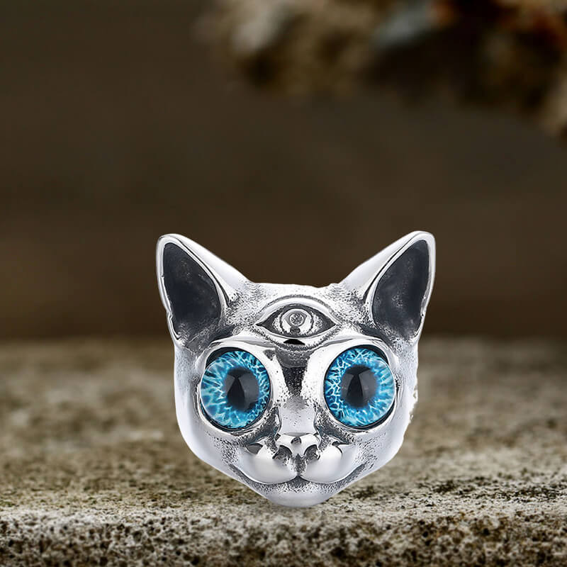 Personalized Gem Three-Eyed Cat Stainless Steel Ring