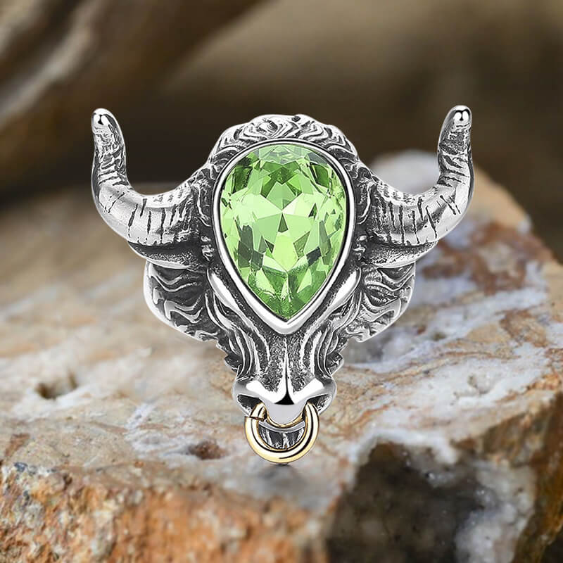 Fashionable Multicolor Gem Bull Head Stainless Steel Ring