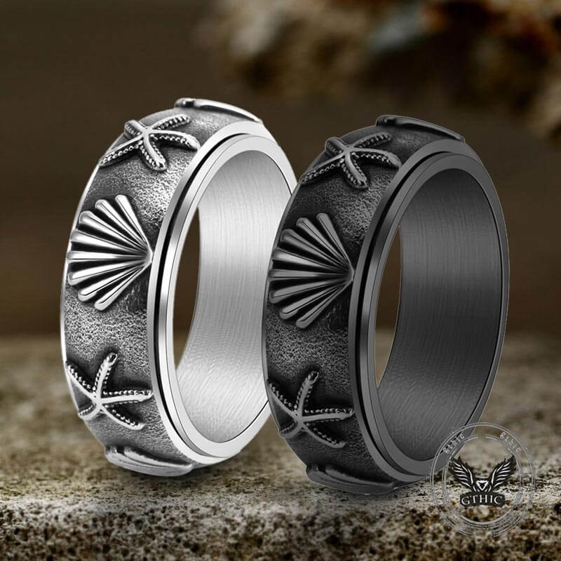15732-vintage-shell-starfish-stainless-steel-spinner-ring-3.jpg Vintage Shell Starfish Stainless Steel Spinner Ring