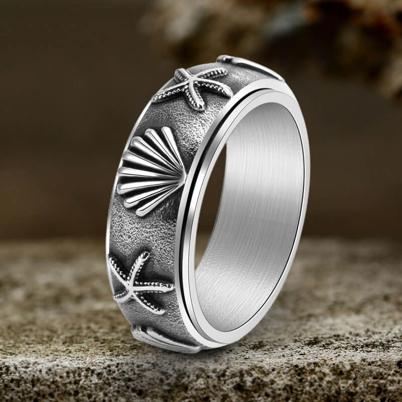 15732-vintage-shell-starfish-stainless-steel-spinner-ring-5.jpg Vintage Shell Starfish Stainless Steel Spinner Ring