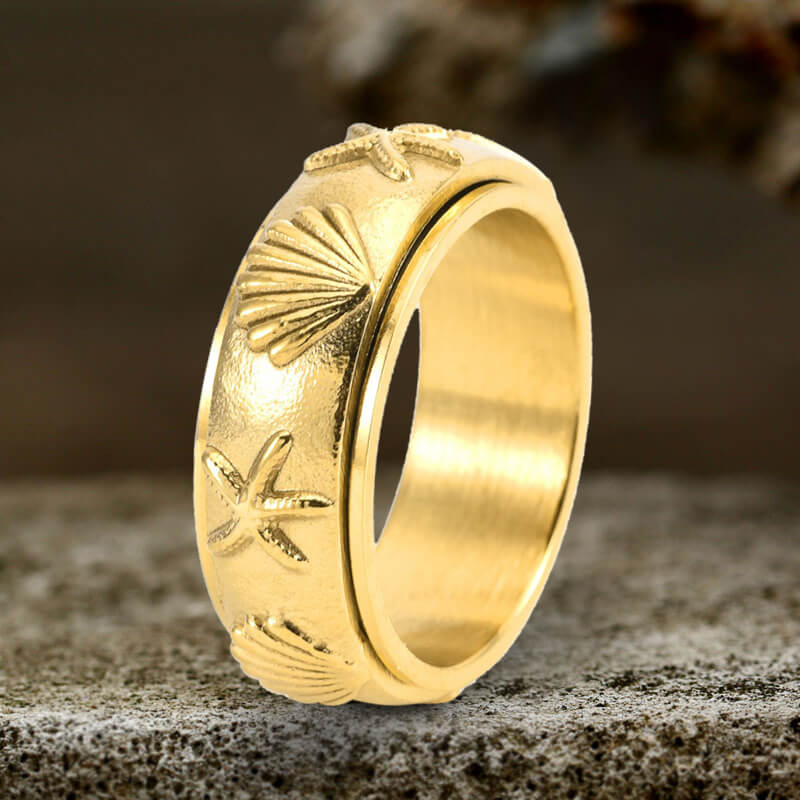 15732-vintage-shell-starfish-stainless-steel-spinner-ring-6.jpg Vintage Shell Starfish Stainless Steel Spinner Ring