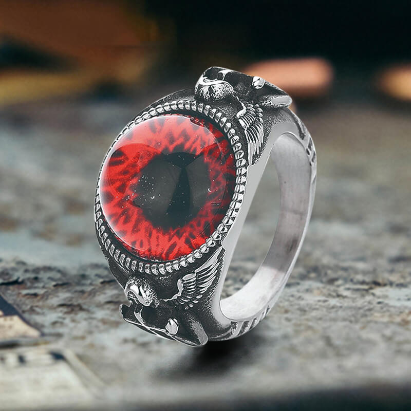 Vintage Devil Eye Angel Cross Stainless Steel Ring