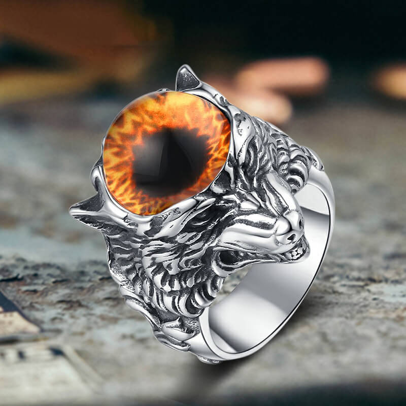 Gothic Devil Eye Fierce Wolf Stainless Steel Ring
