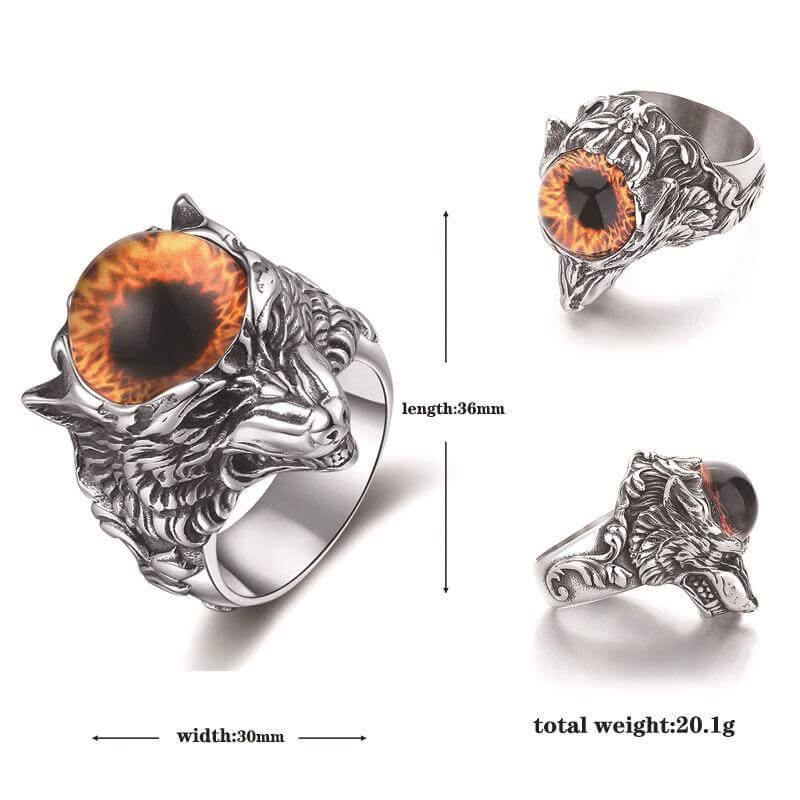 Gothic Devil Eye Fierce Wolf Stainless Steel Ring