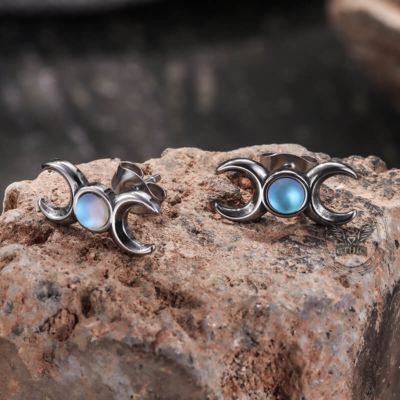Simple Triple Moon Goddess Stainless Steel Earrings