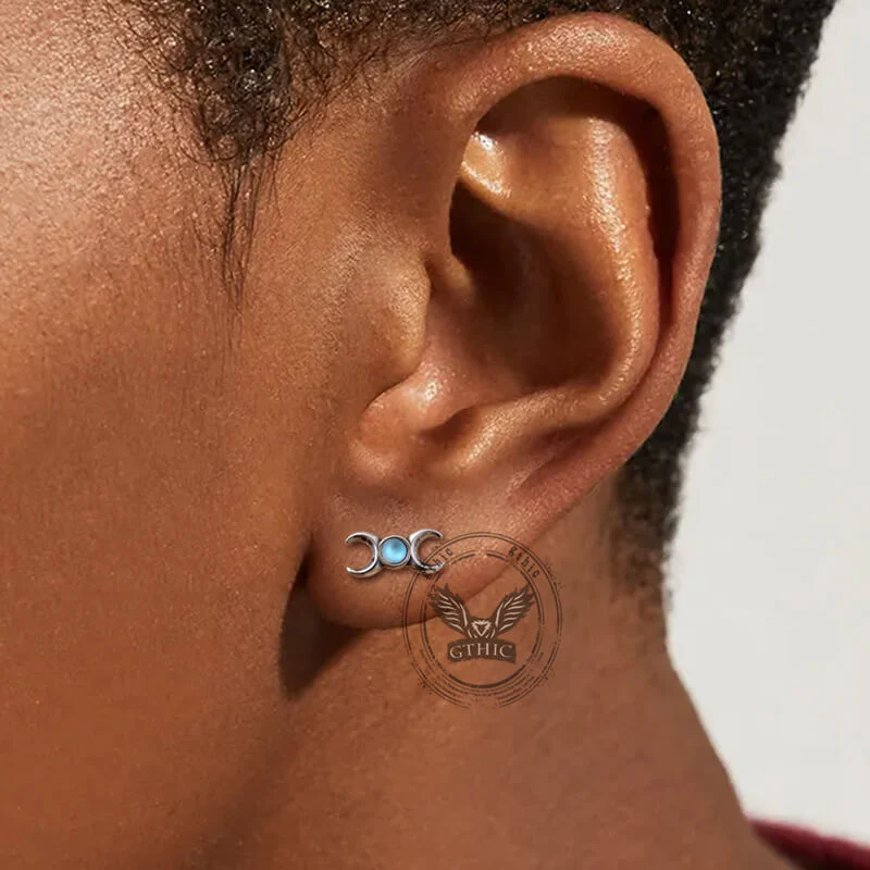 Simple Triple Moon Goddess Stainless Steel Earrings