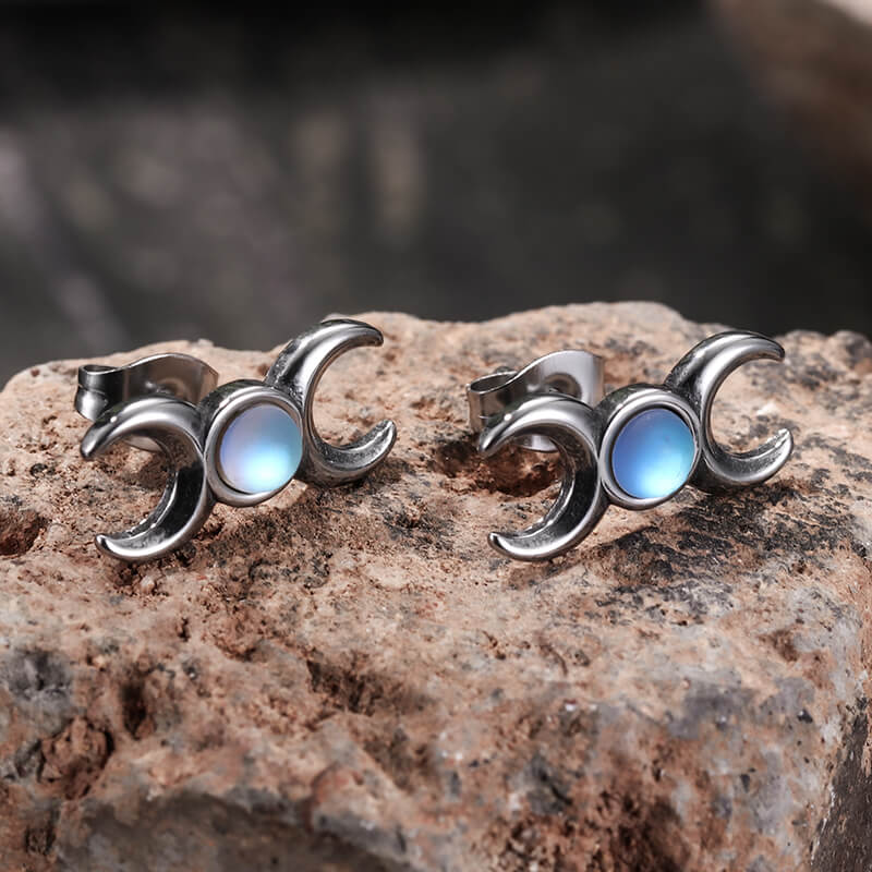 Simple Triple Moon Goddess Stainless Steel Earrings