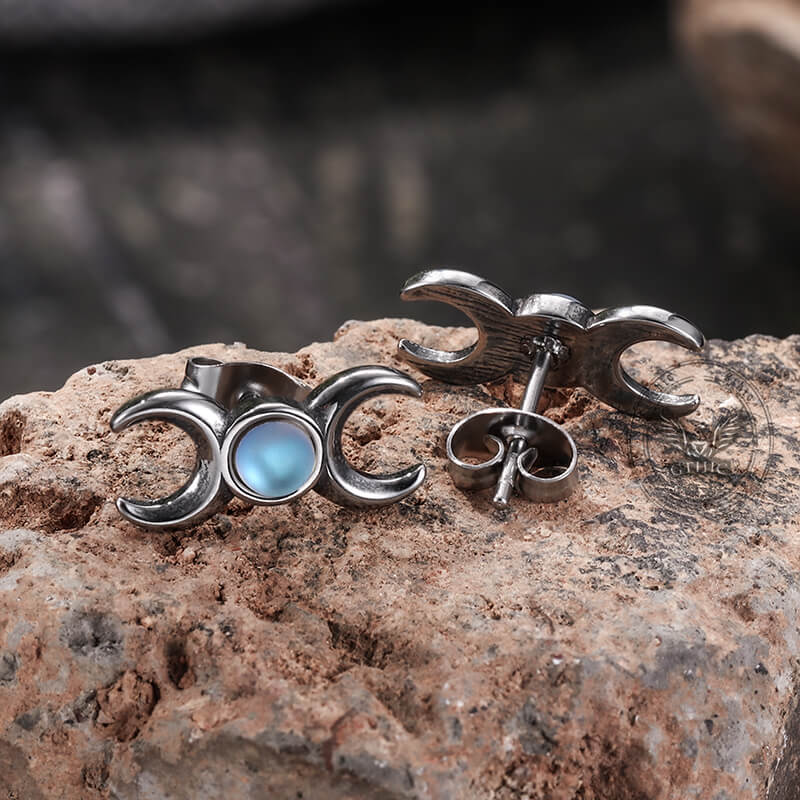 Simple Triple Moon Goddess Stainless Steel Earrings