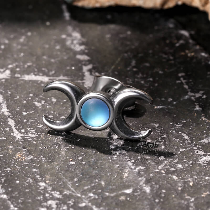 Simple Triple Moon Goddess Stainless Steel Earrings