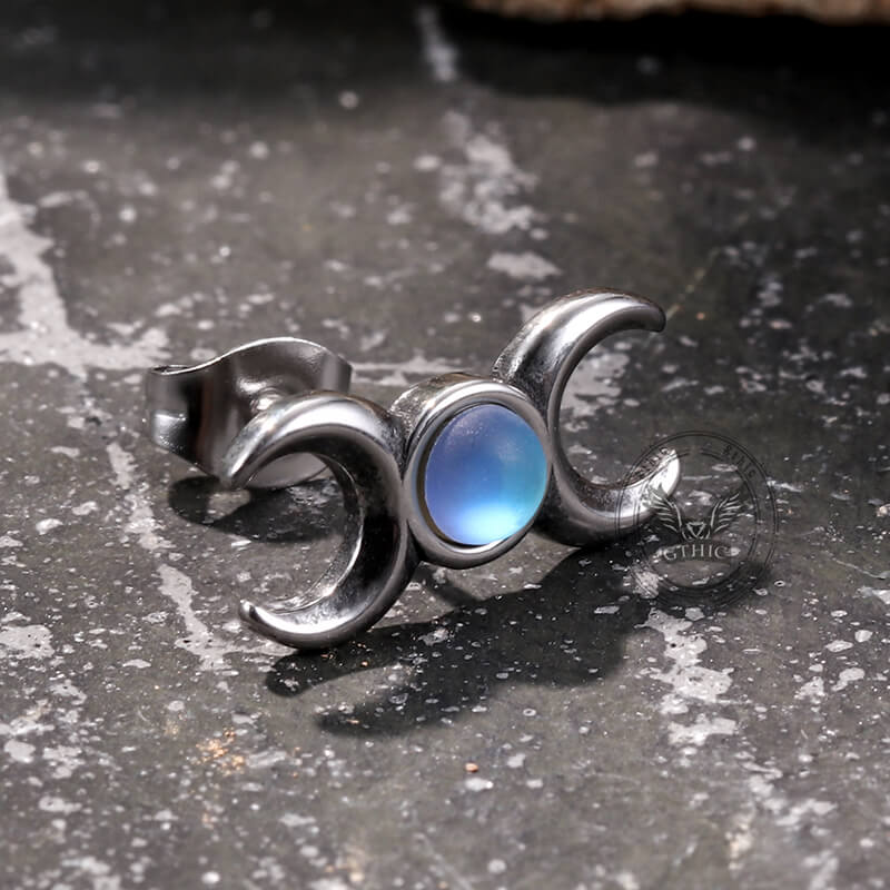 Simple Triple Moon Goddess Stainless Steel Earrings