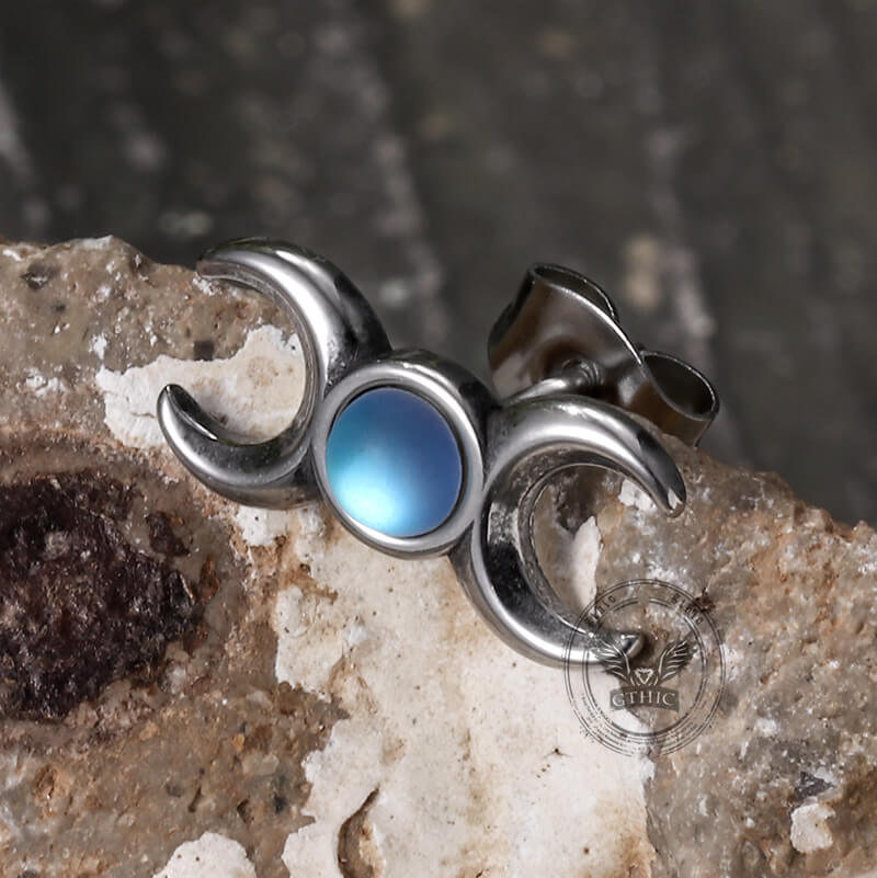 Simple Triple Moon Goddess Stainless Steel Earrings