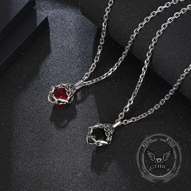 Vintage Thorn Rose Gemstone Stainless Steel Pendant