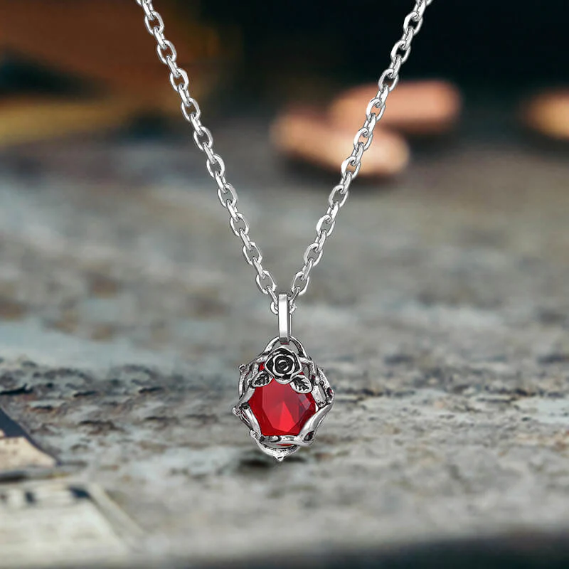 Vintage Thorn Rose Gemstone Stainless Steel Pendant