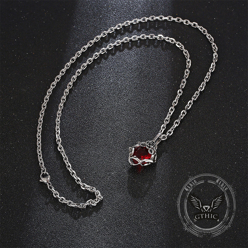 Vintage Thorn Rose Gemstone Stainless Steel Pendant