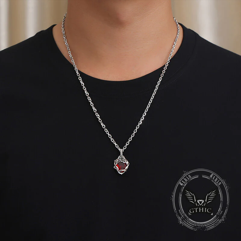 Vintage Thorn Rose Gemstone Stainless Steel Pendant
