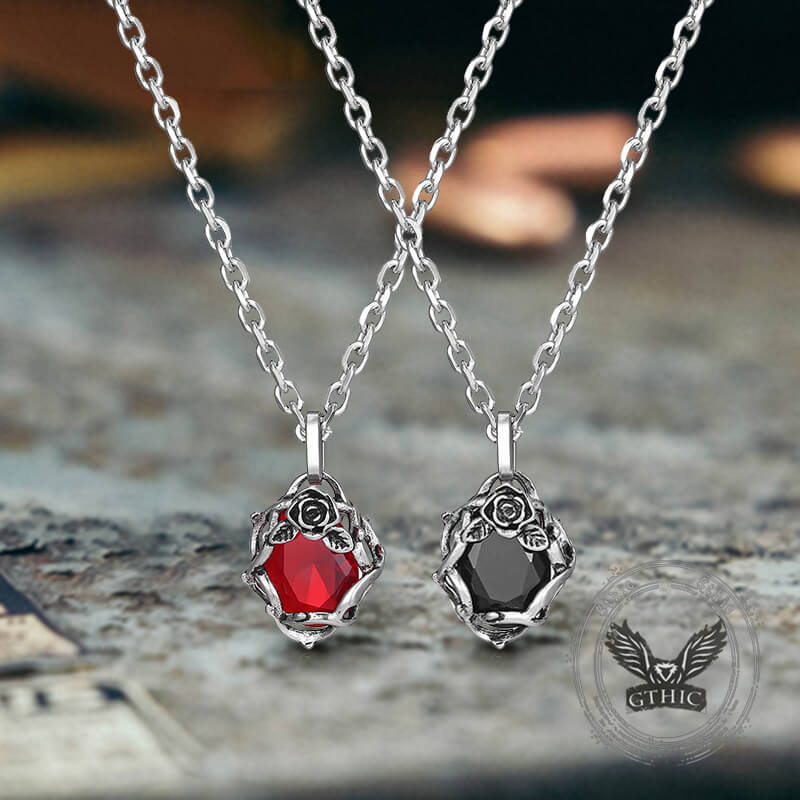 Vintage Thorn Rose Gemstone Stainless Steel Pendant