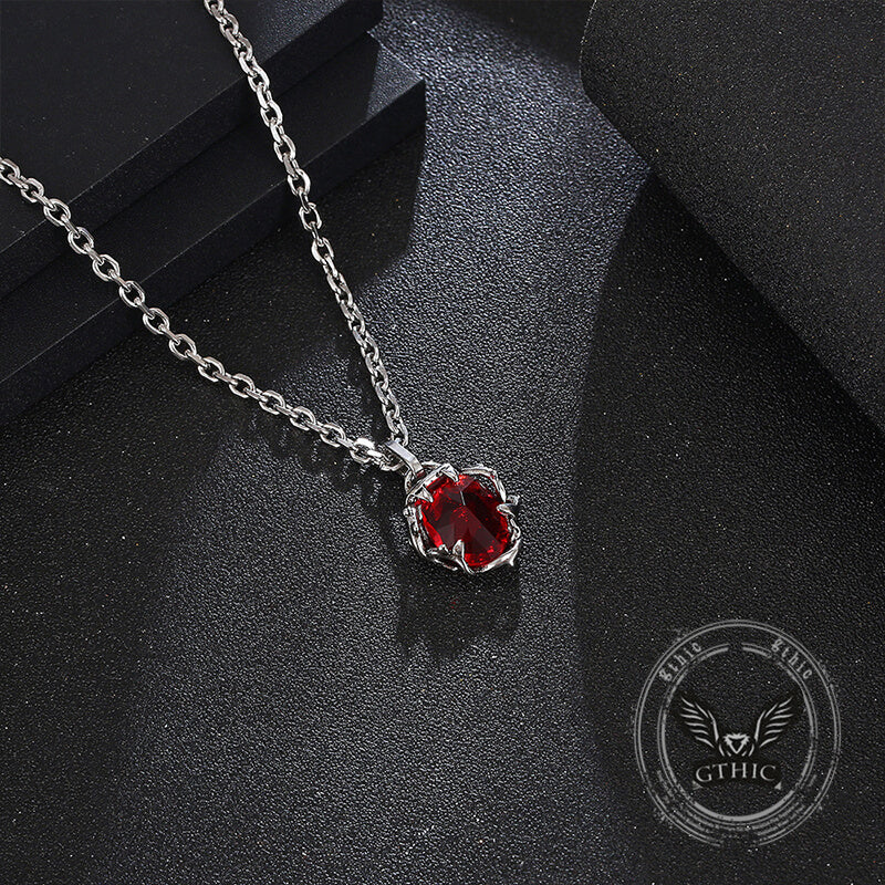 Vintage Thorn Rose Gemstone Stainless Steel Pendant