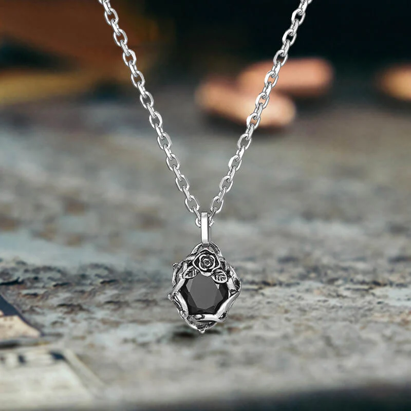 Vintage Thorn Rose Gemstone Stainless Steel Pendant