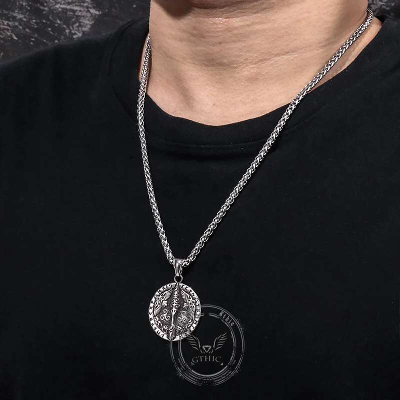 Vintage Viking Rune Odin Raven Stainless Steel Pendant
