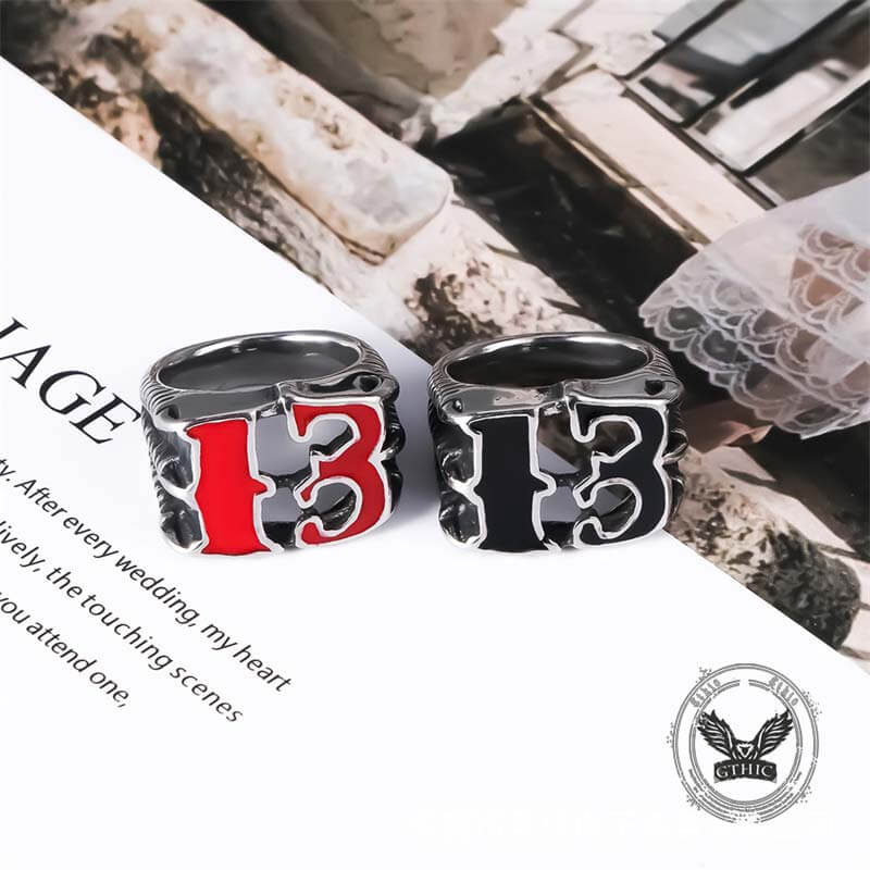 Retro Number 13 Irregular Stainless Steel Ring