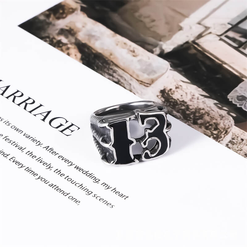 Retro Number 13 Irregular Stainless Steel Ring