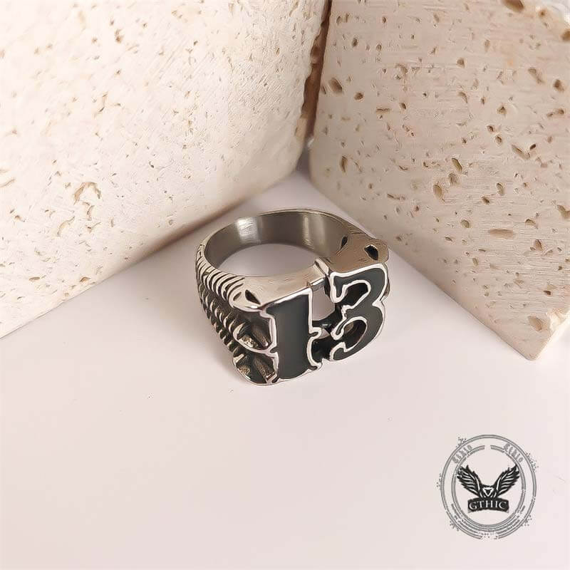Retro Number 13 Irregular Stainless Steel Ring