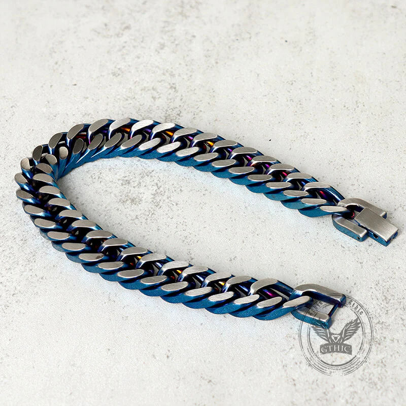 Punk Silver Blue Cuban Chain Stainless Steel Bracelet