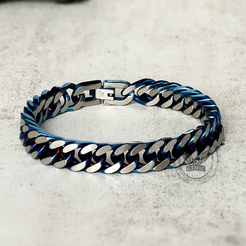 Punk Silver Blue Cuban Chain Stainless Steel Bracelet
