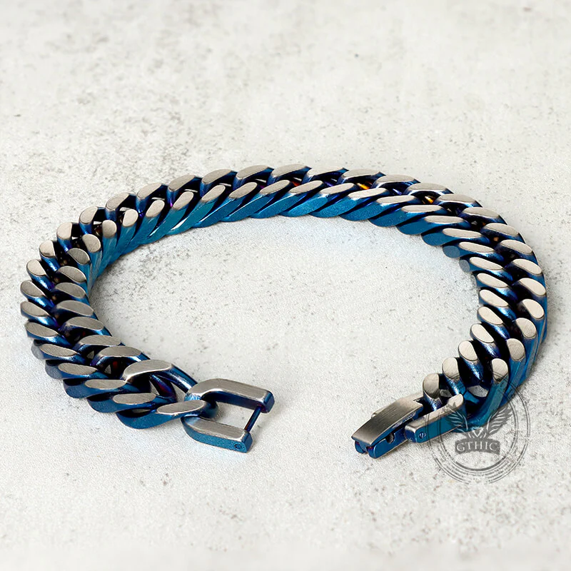 Punk Silver Blue Cuban Chain Stainless Steel Bracelet