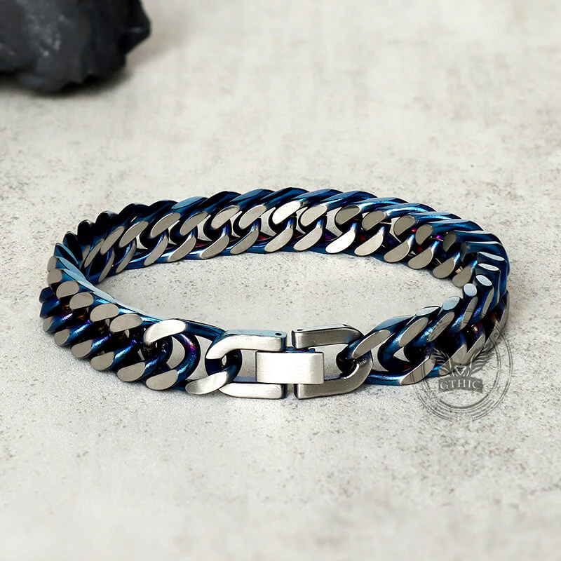 Punk Silver Blue Cuban Chain Stainless Steel Bracelet